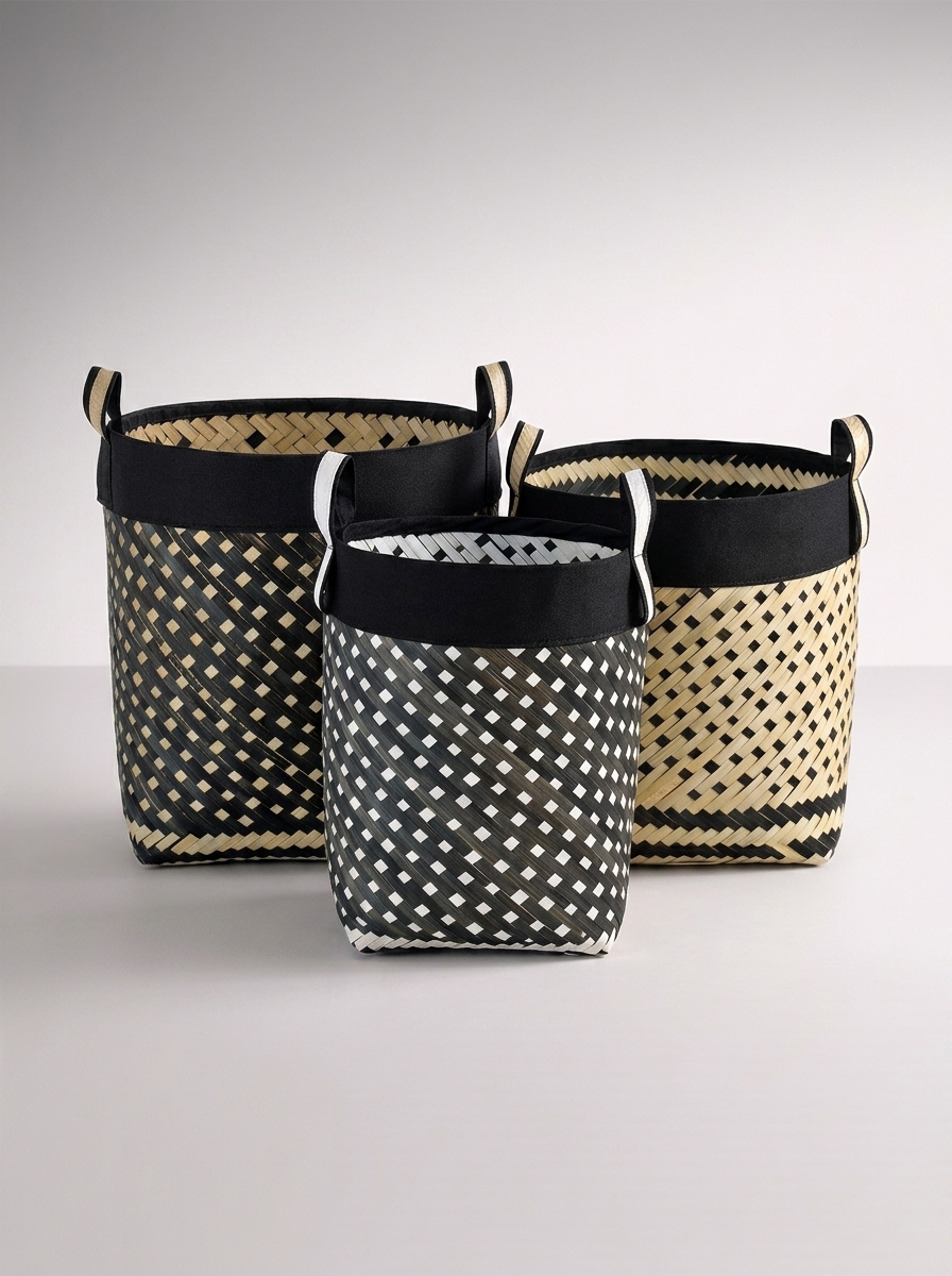 Set Of 3 Assorted Black & White Baskets